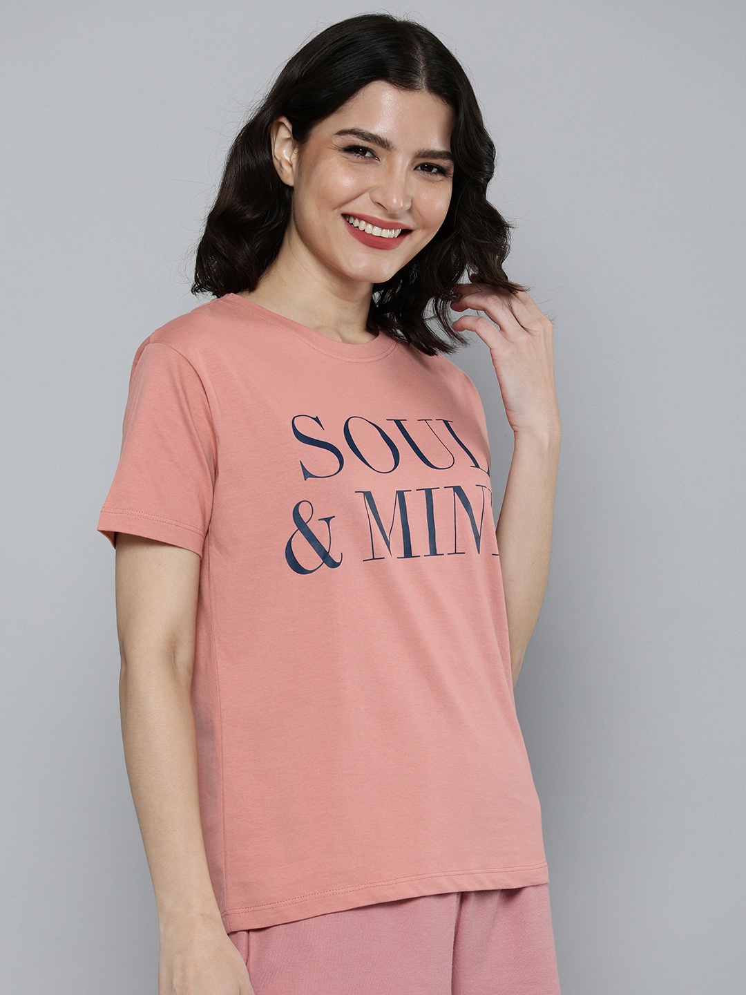 

M&H Easy Women Rose & Yellow Typography Printed Pure Cotton T-shirt