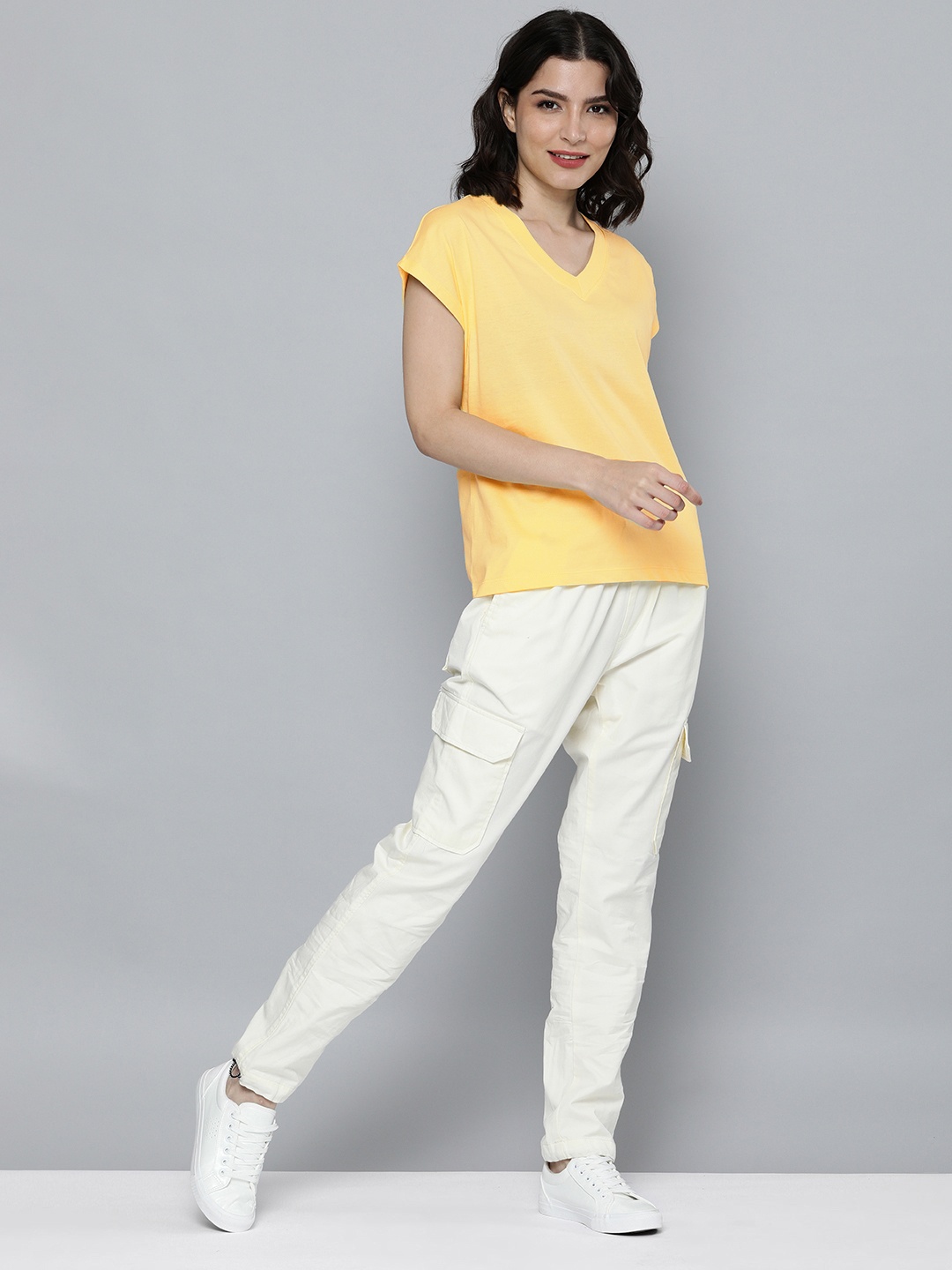 

M&H Easy Women Yellow Solid Pure Cotton T-shirt