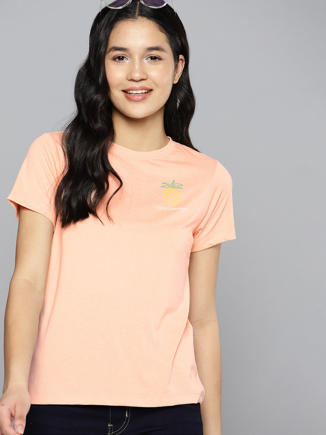 

Mast & Harbour Women Printed Casual T-shirt, Peach