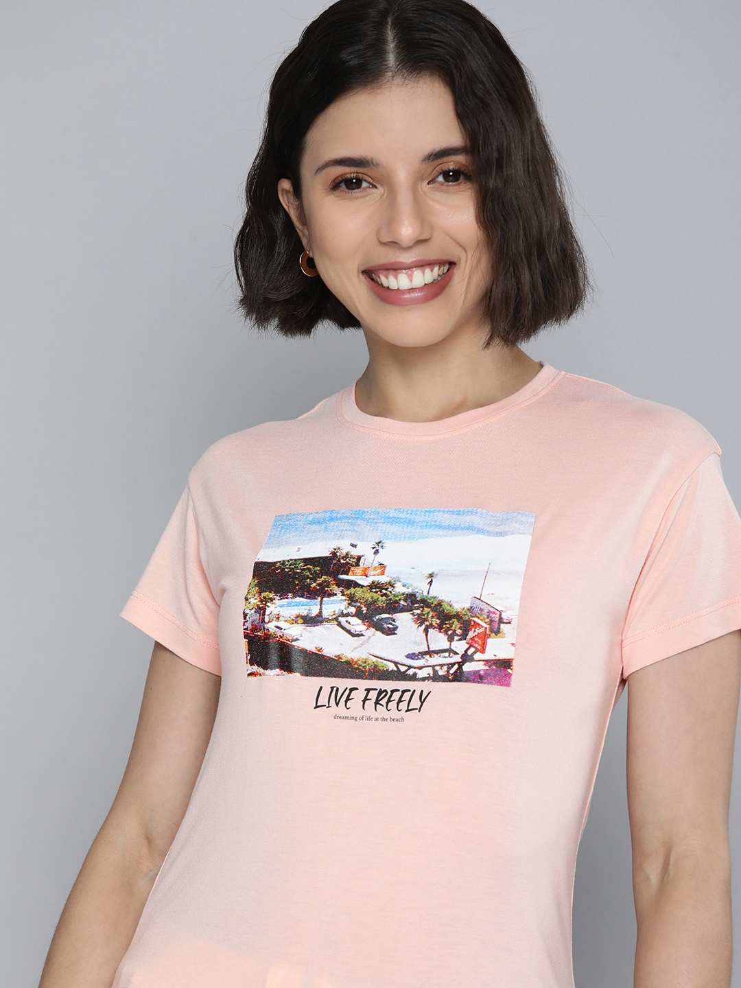 

Mast & Harbour Women Rose Printed Applique Slim Fit Casual T-shirt