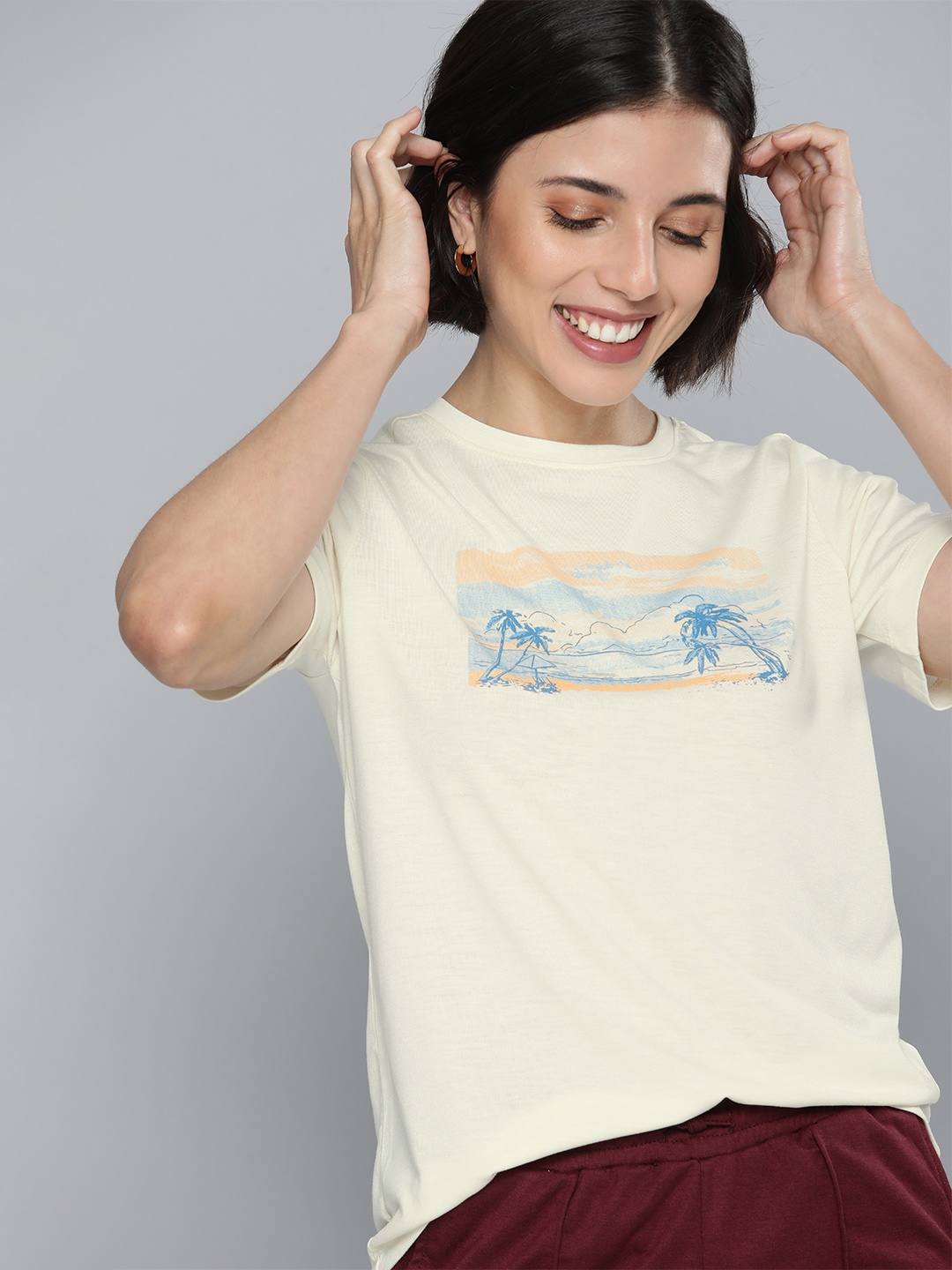 

Mast & Harbour Women Cream-Coloured Printed T-shirt