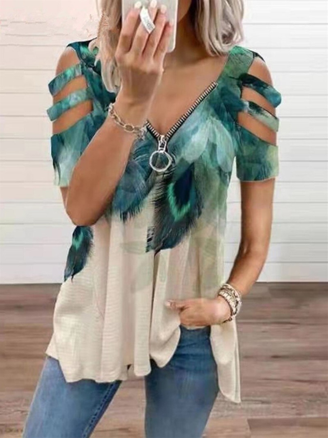 

La Aimee Women Gorgeous Green Tie and Dye Cotton Blend Top