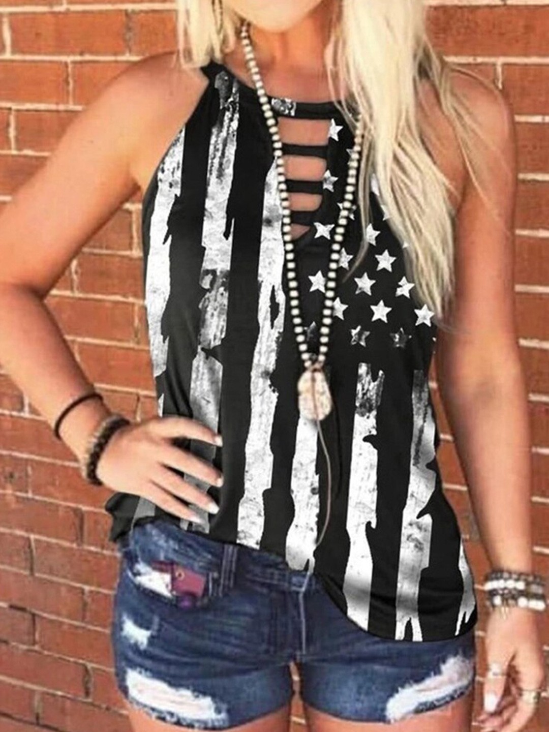 

La Aimee Women Stylish Black Abstract Sleeveless Top