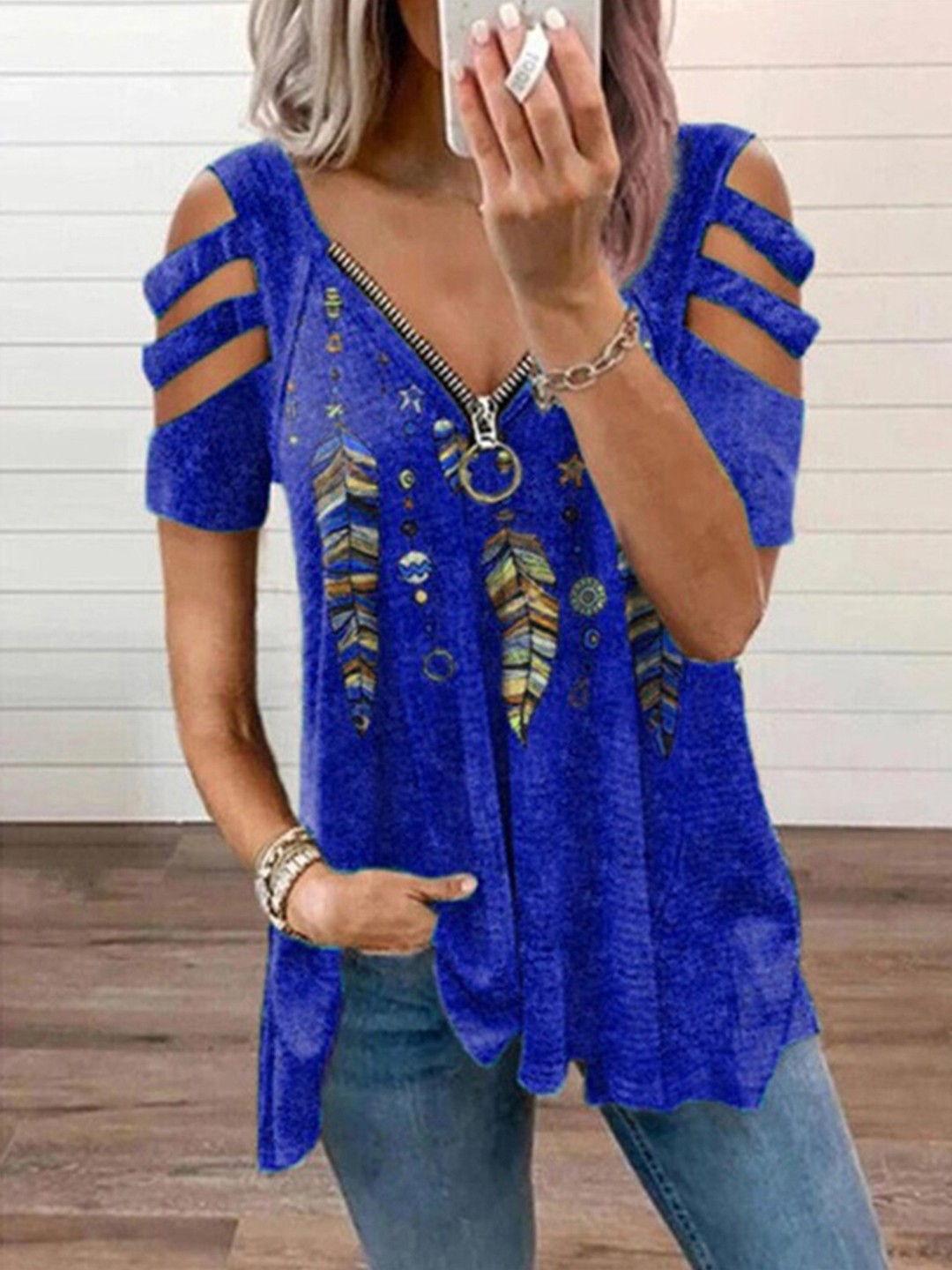 

La Aimee Women Stunning Blue Floral Printed Cotton Blend Top