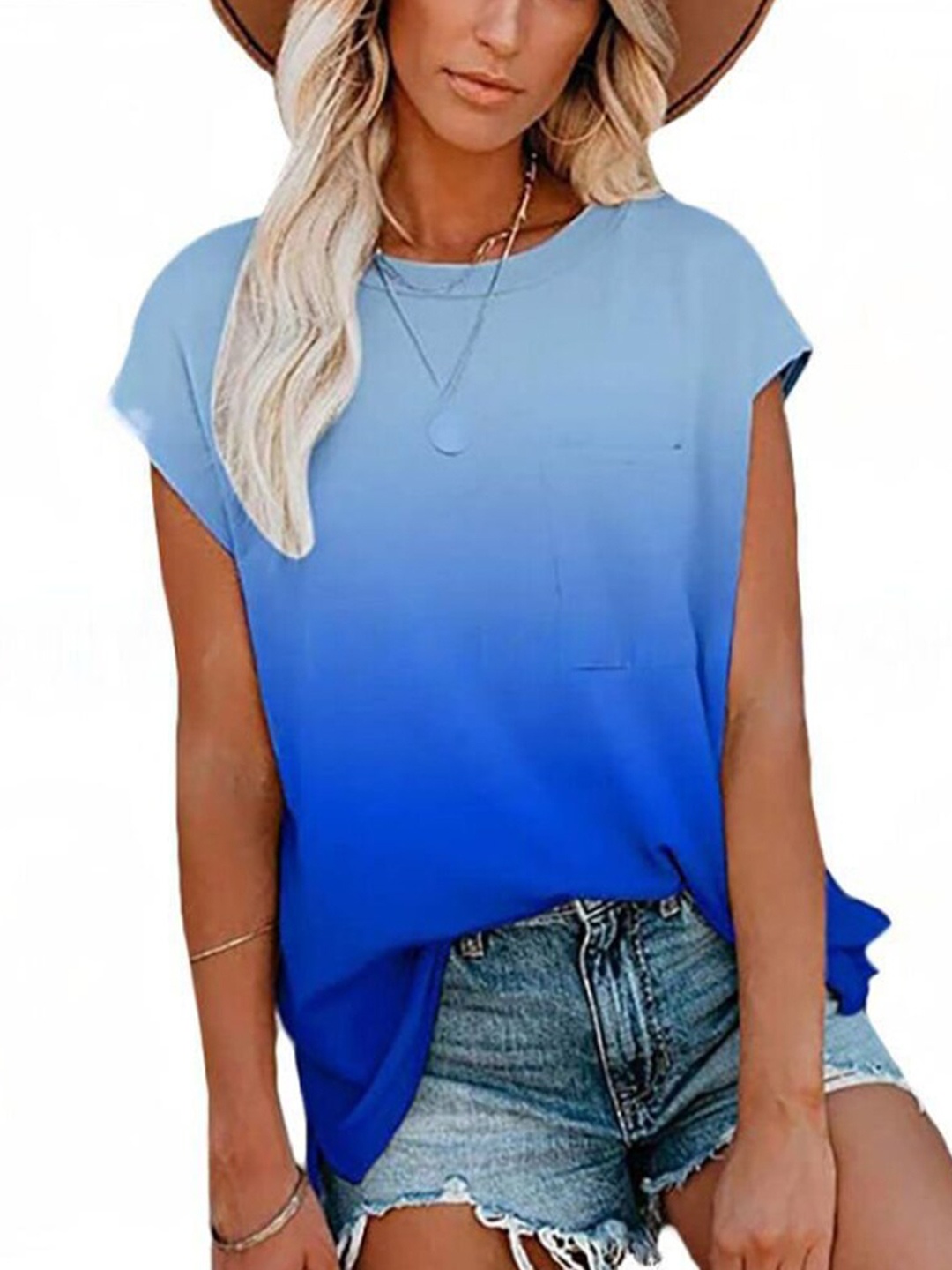 

La Aimee Blue Ombre Extended Sleeves Top