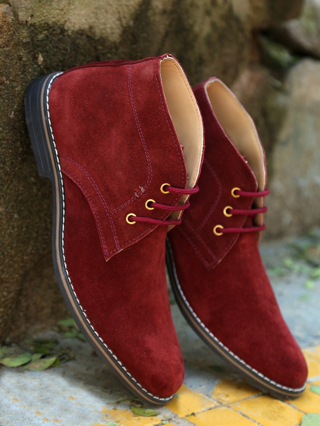 

LOUIS STITCH Men Burgundy Chukka Boots Italian Suede Leather Derbys