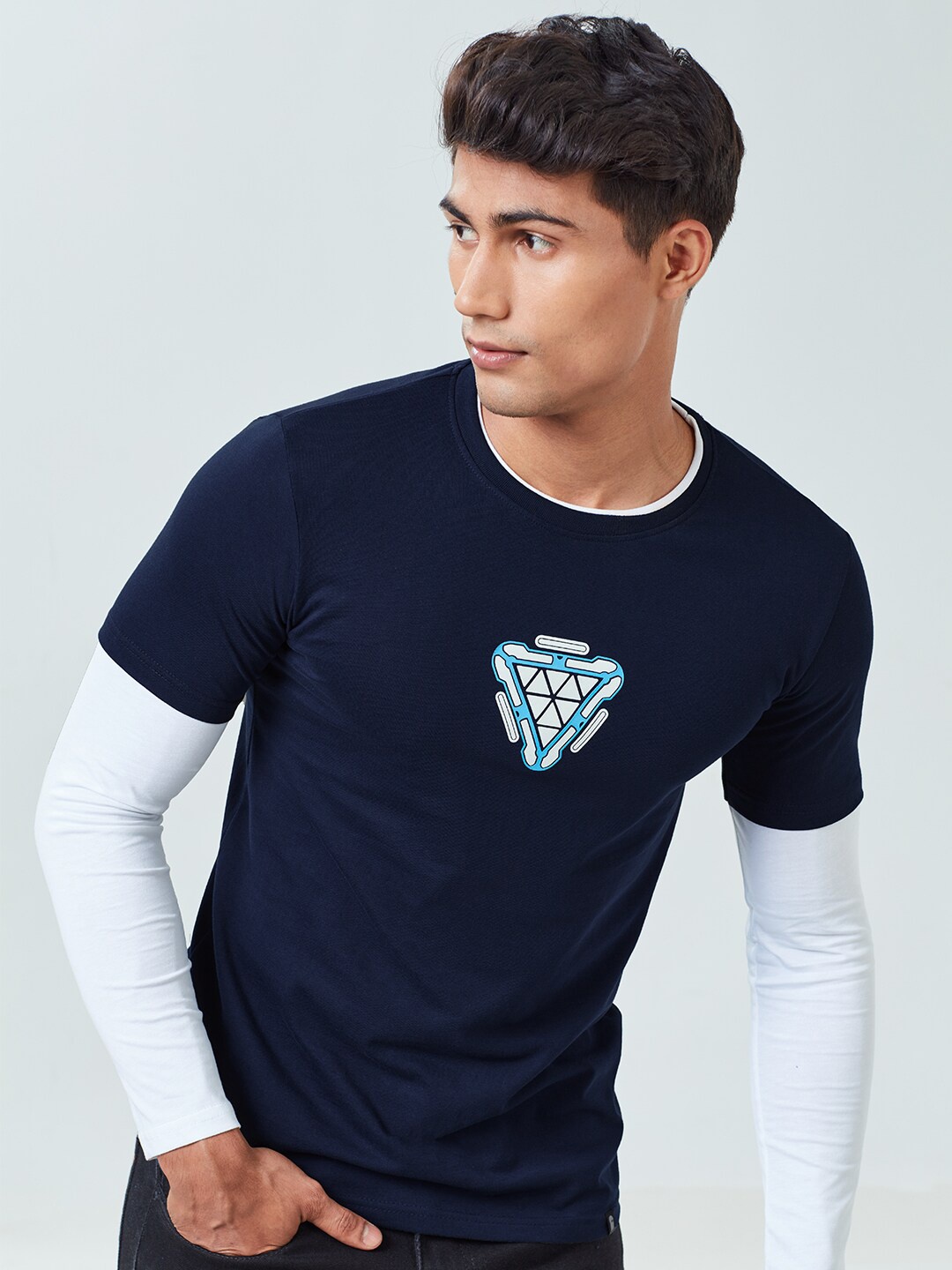 

The Souled Store Men Navy Blue & White Iron Man Printed T-shirt