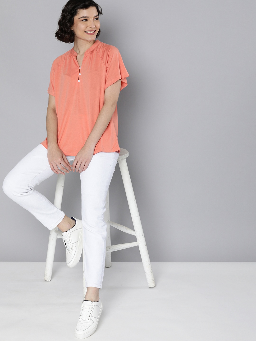 

M&H Easy Pink Mandarin Collar Top
