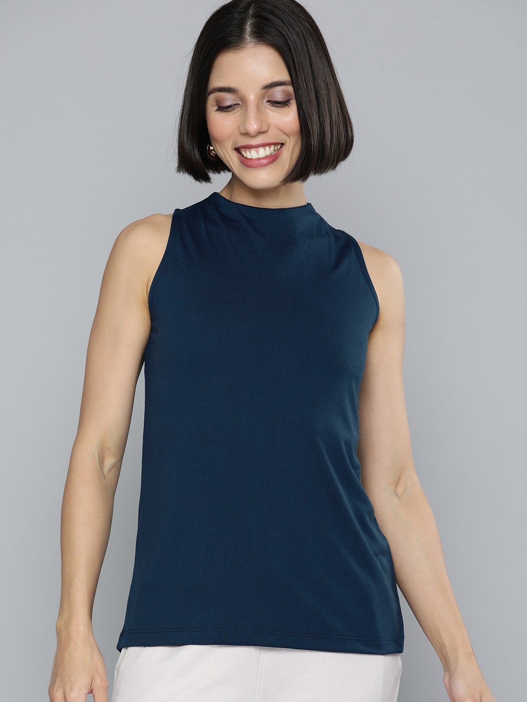 

M&H Easy Women Navy Blue Solid Top
