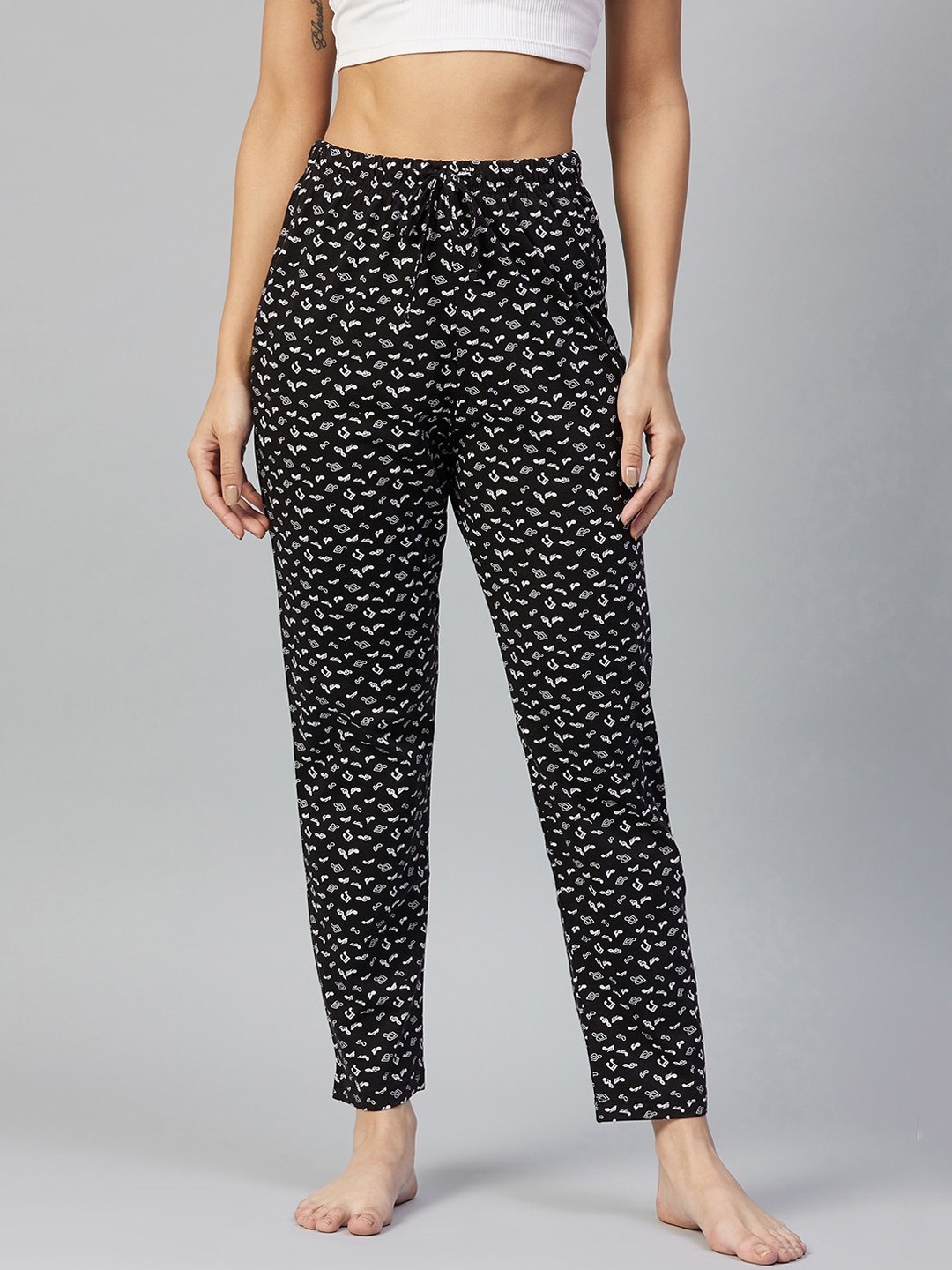 

C9 AIRWEAR Women Black & White Printed Pure Cotton Lounge Pants