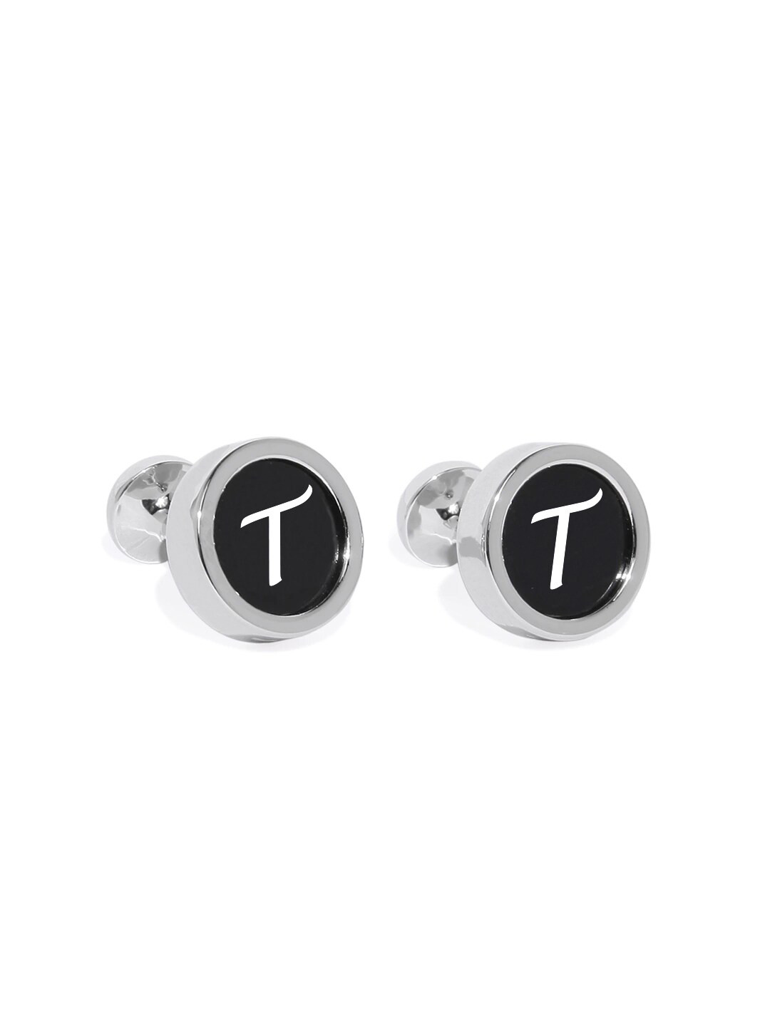 

Blacksmith Silver-Toned & Black Printed Cufflink