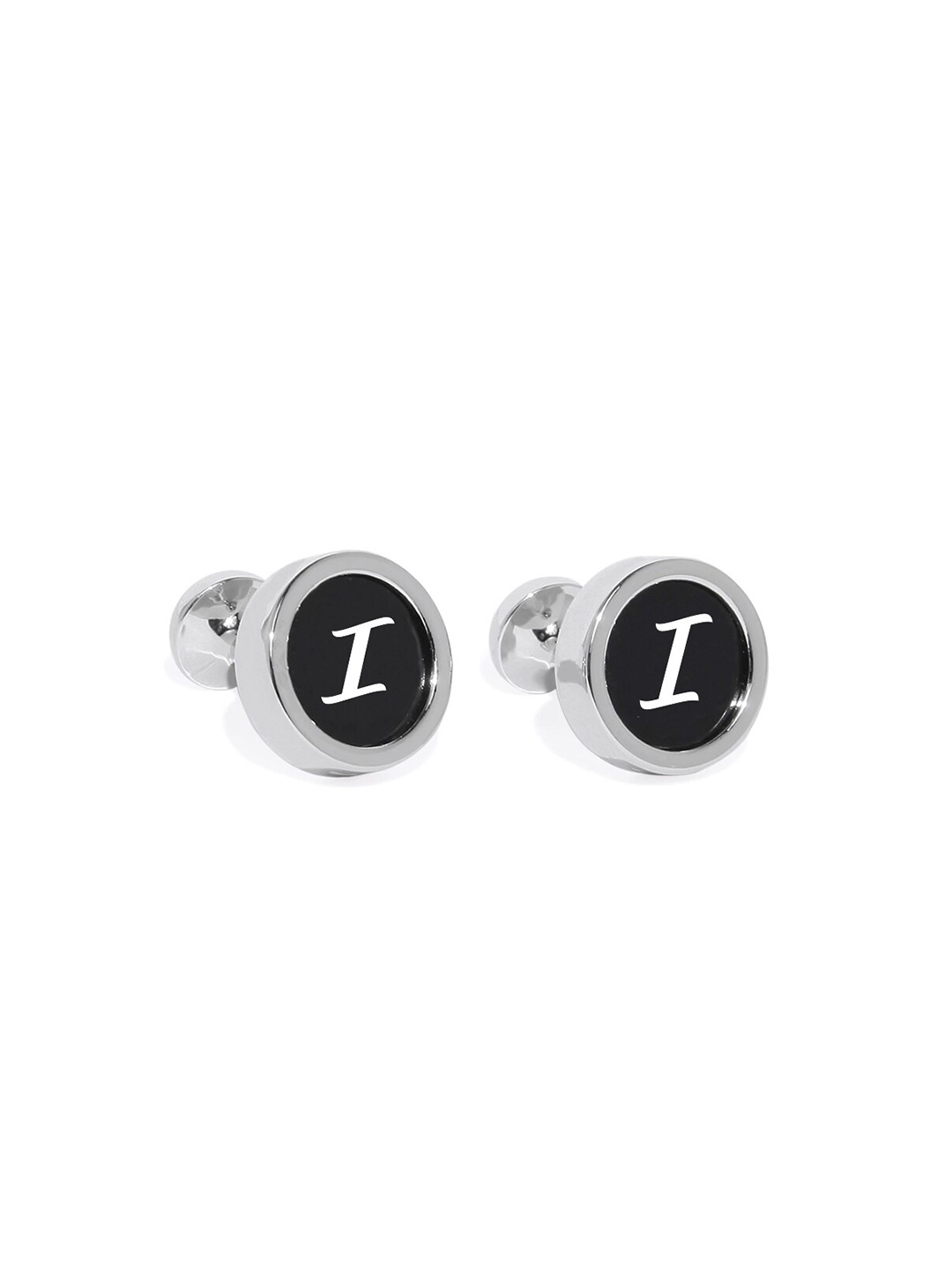 

Blacksmith Silver-Toned & Black Printed Round Cufflink