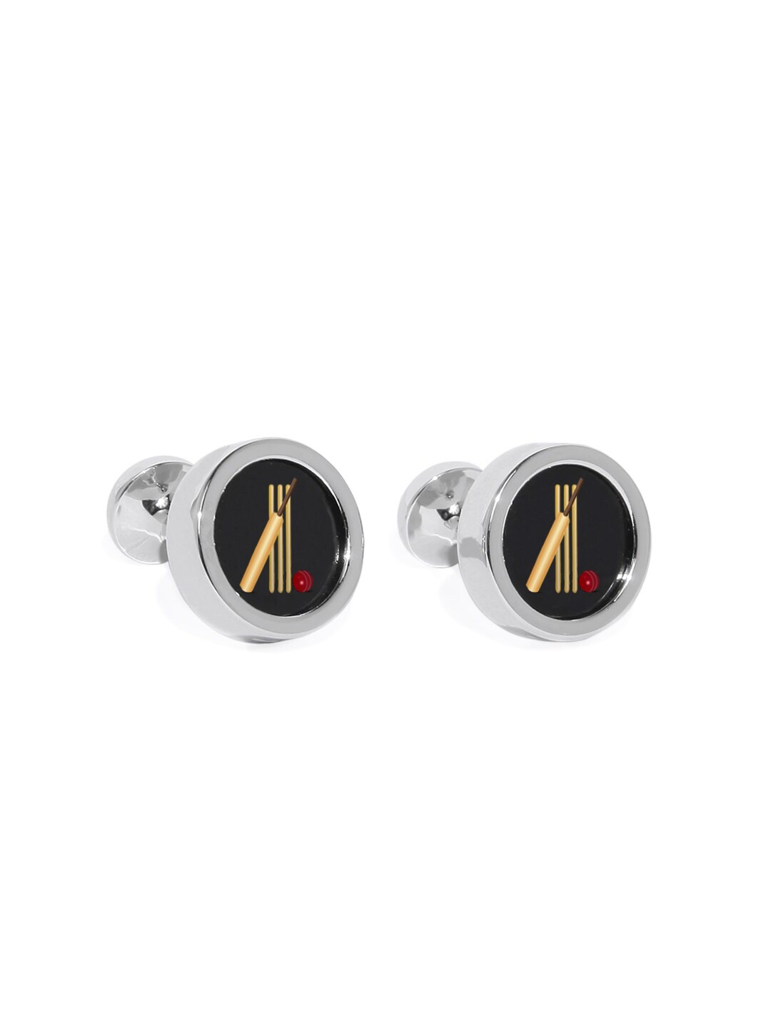 

Blacksmith Silver-Toned & Black Printed Round Cufflink