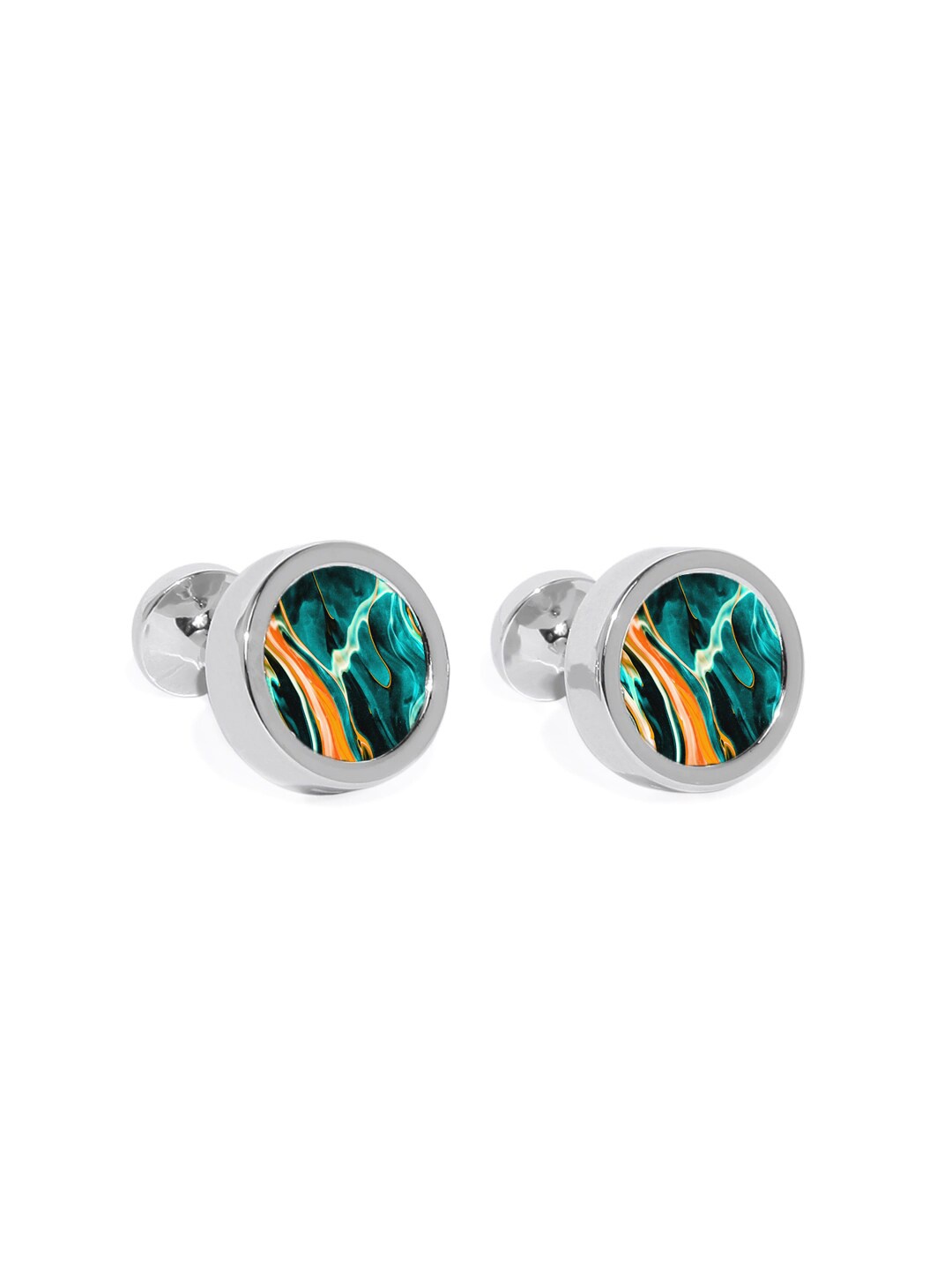 

Blacksmith Silver-Toned & Green Printed Cufflink