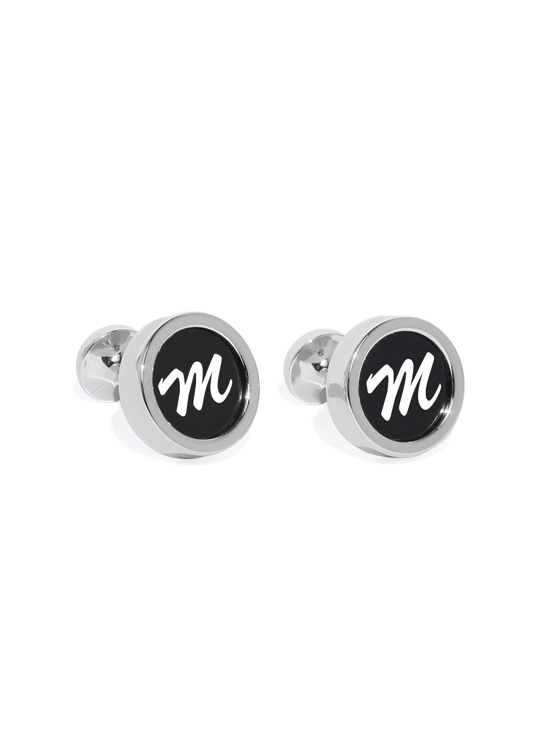 

Blacksmith Silver-Plated Set Of 2 Black Round Cufflinks