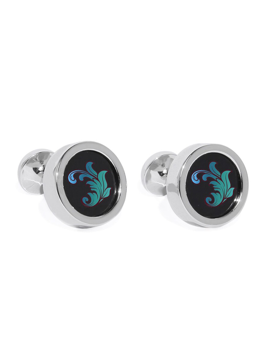 

Blacksmith Men Silver-Plated & Black Brass Printed Cufflink