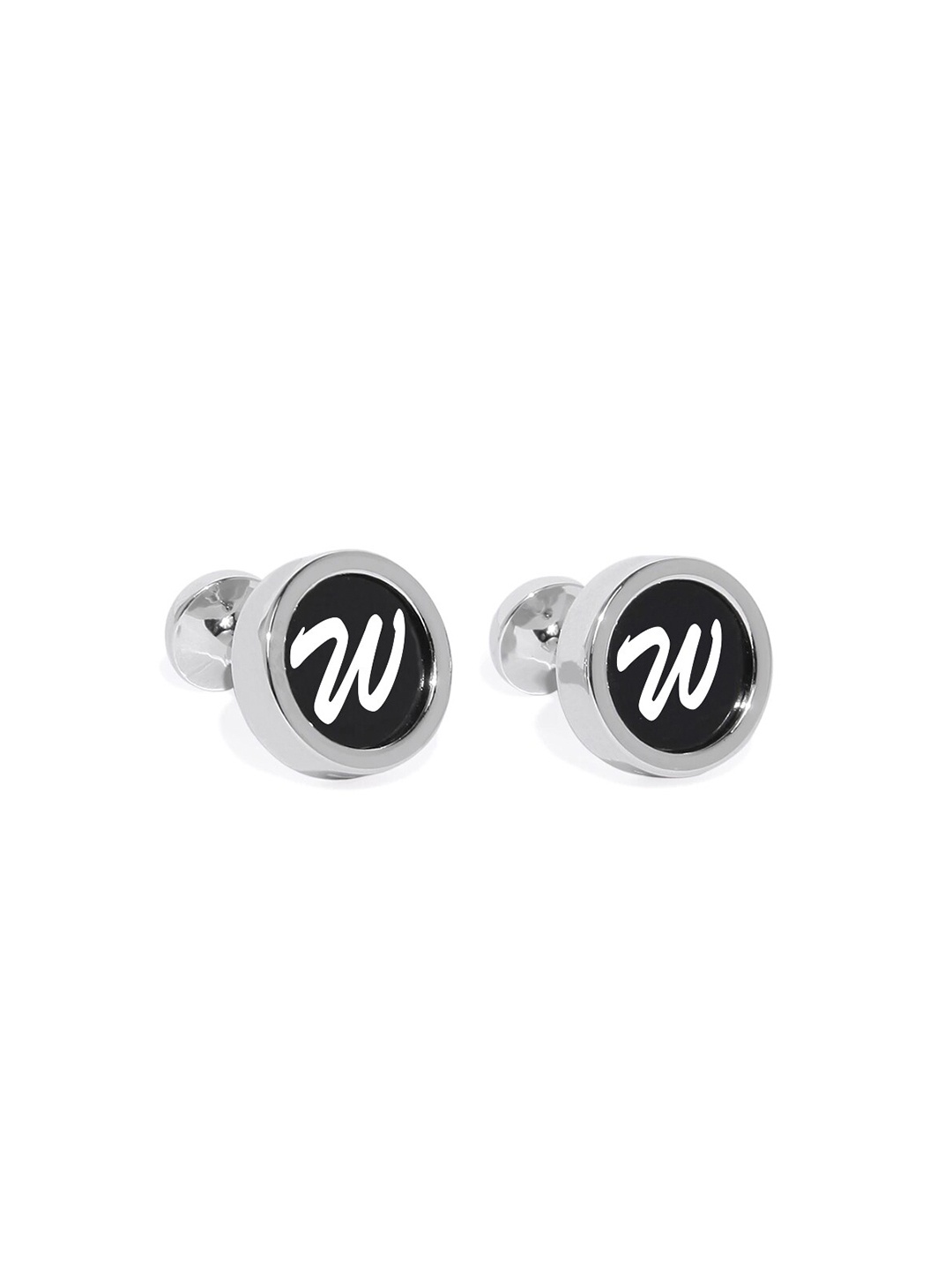 

Blacksmith Silver-Toned & Black Printed Cufflink