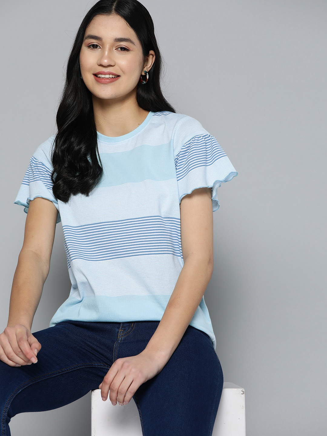 

Mast & Harbour Striped Pure Cotton Top, Blue