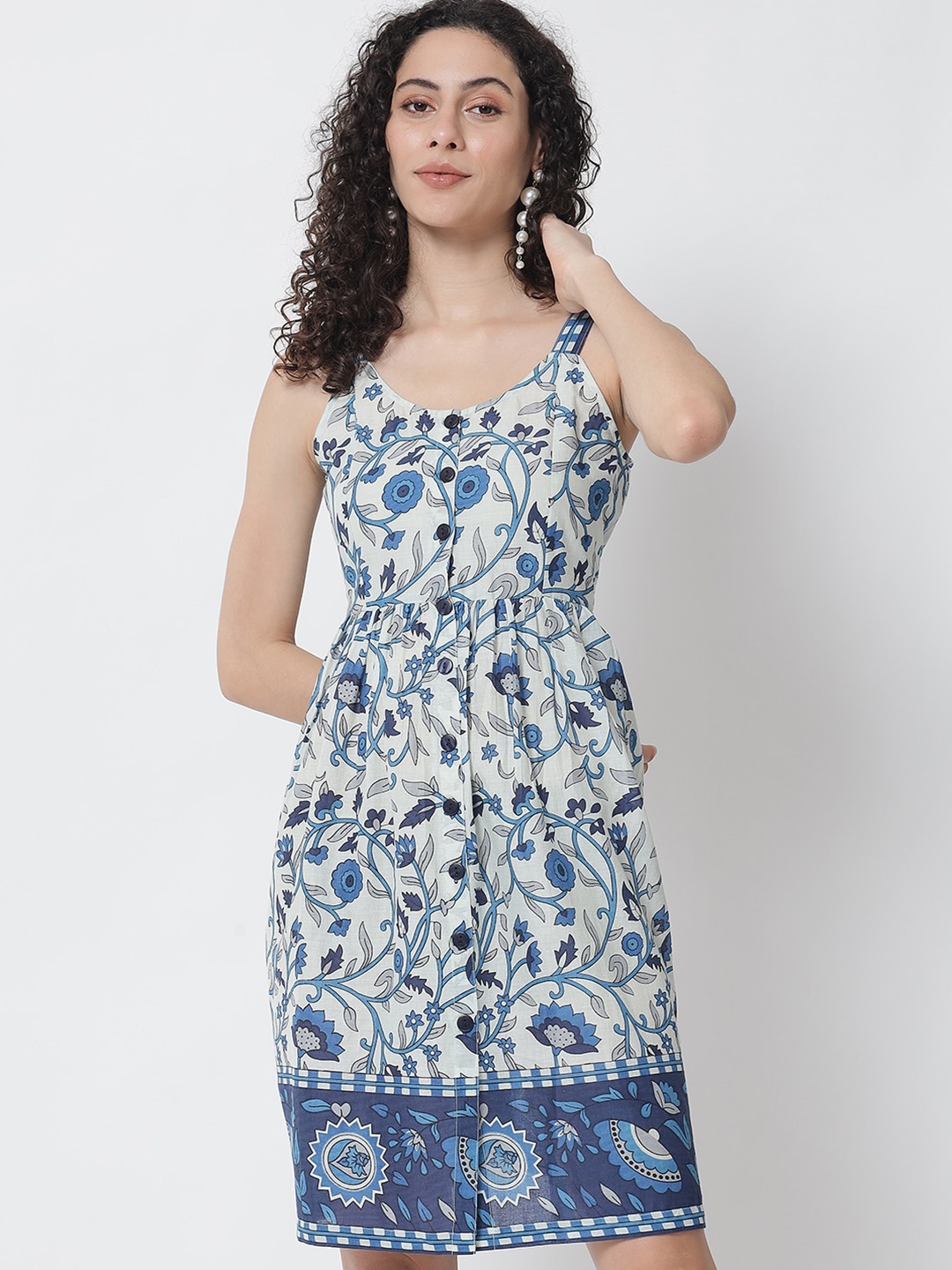 

Tulsattva Blue Floral Printed Dress