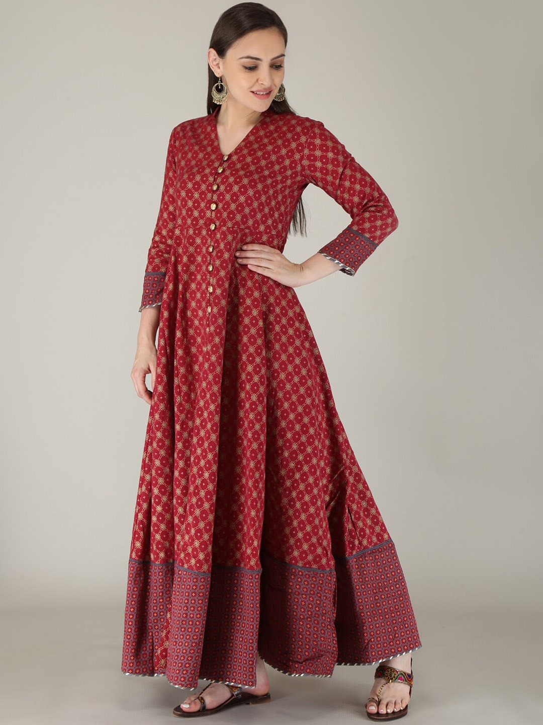 

MAAND Women Red Geometric Printed Anarkali Kurta