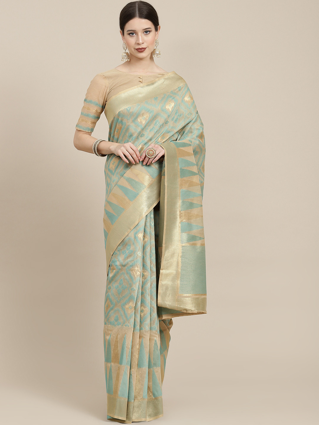 

Satrani Green & Beige Woven Design Saree