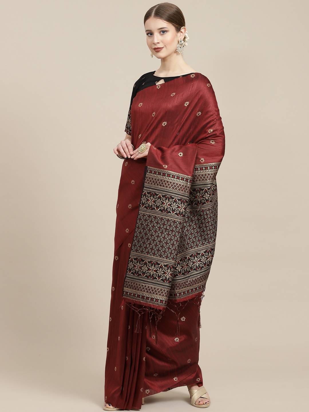 

Satrani Maroon Woven Design Saree
