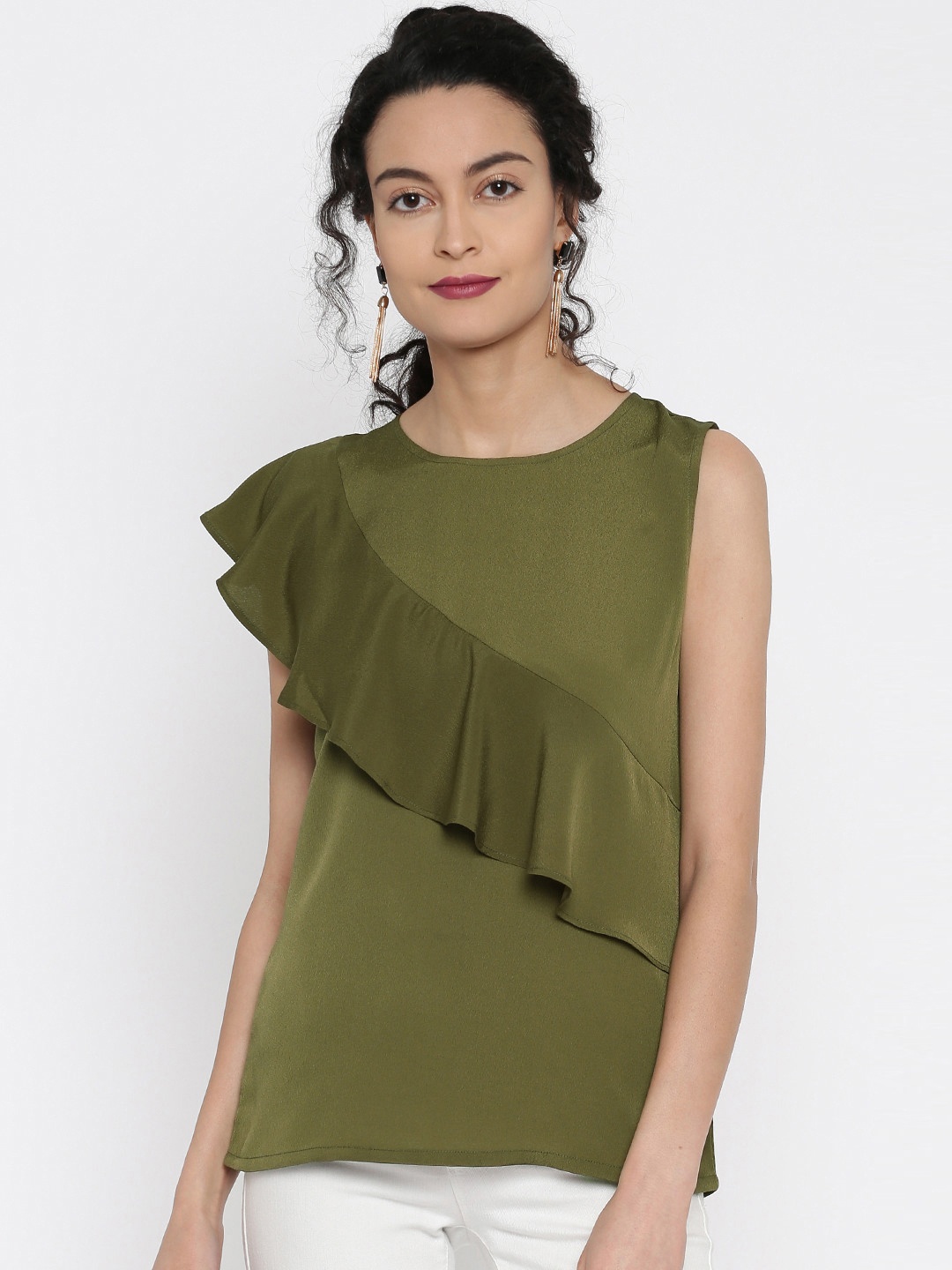 

Miss Chase Women Olive Green Solid Top