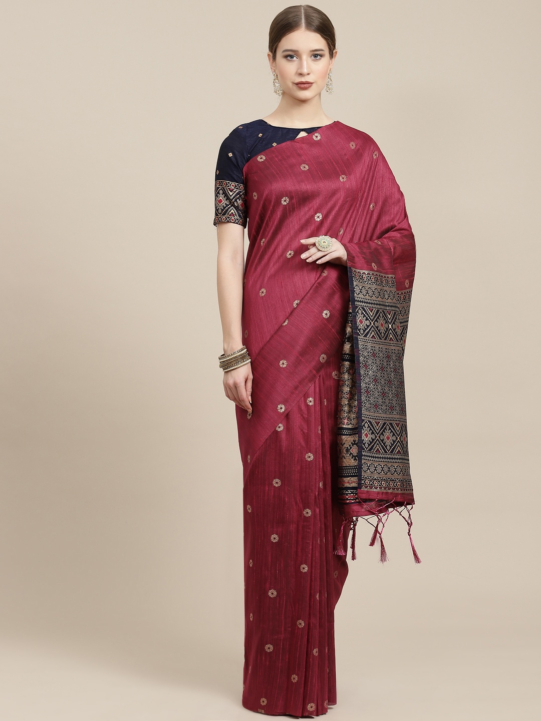 

Satrani Magenta Woven Design Saree