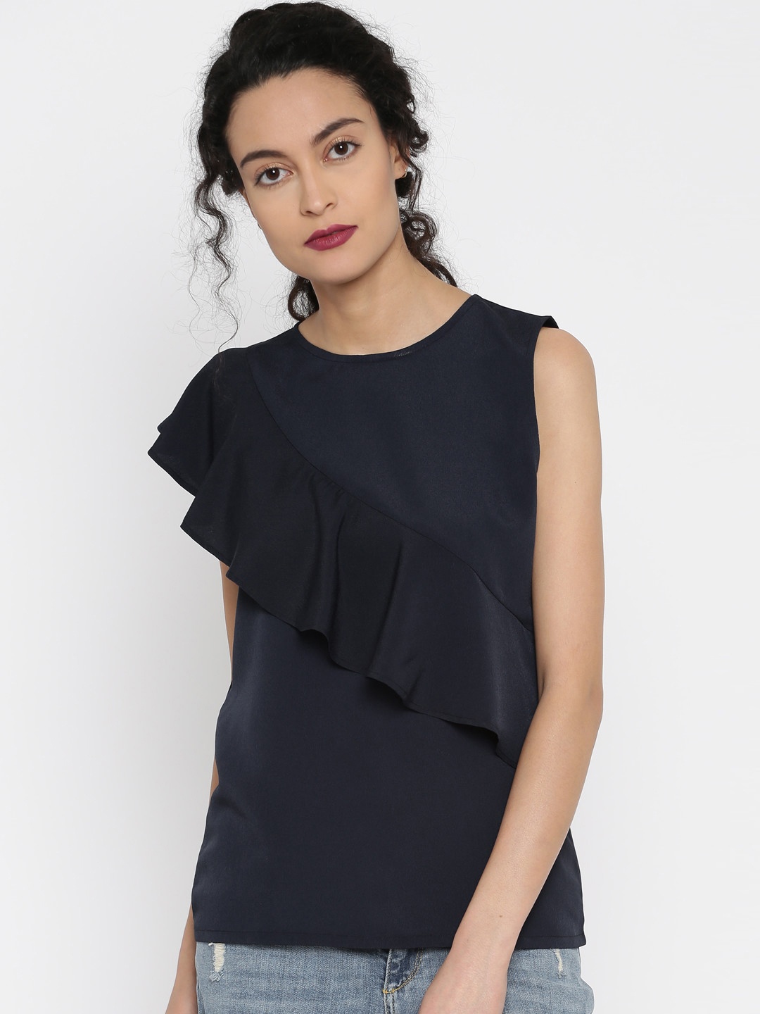 

Miss Chase Women Navy Ruffled Top, Navy blue