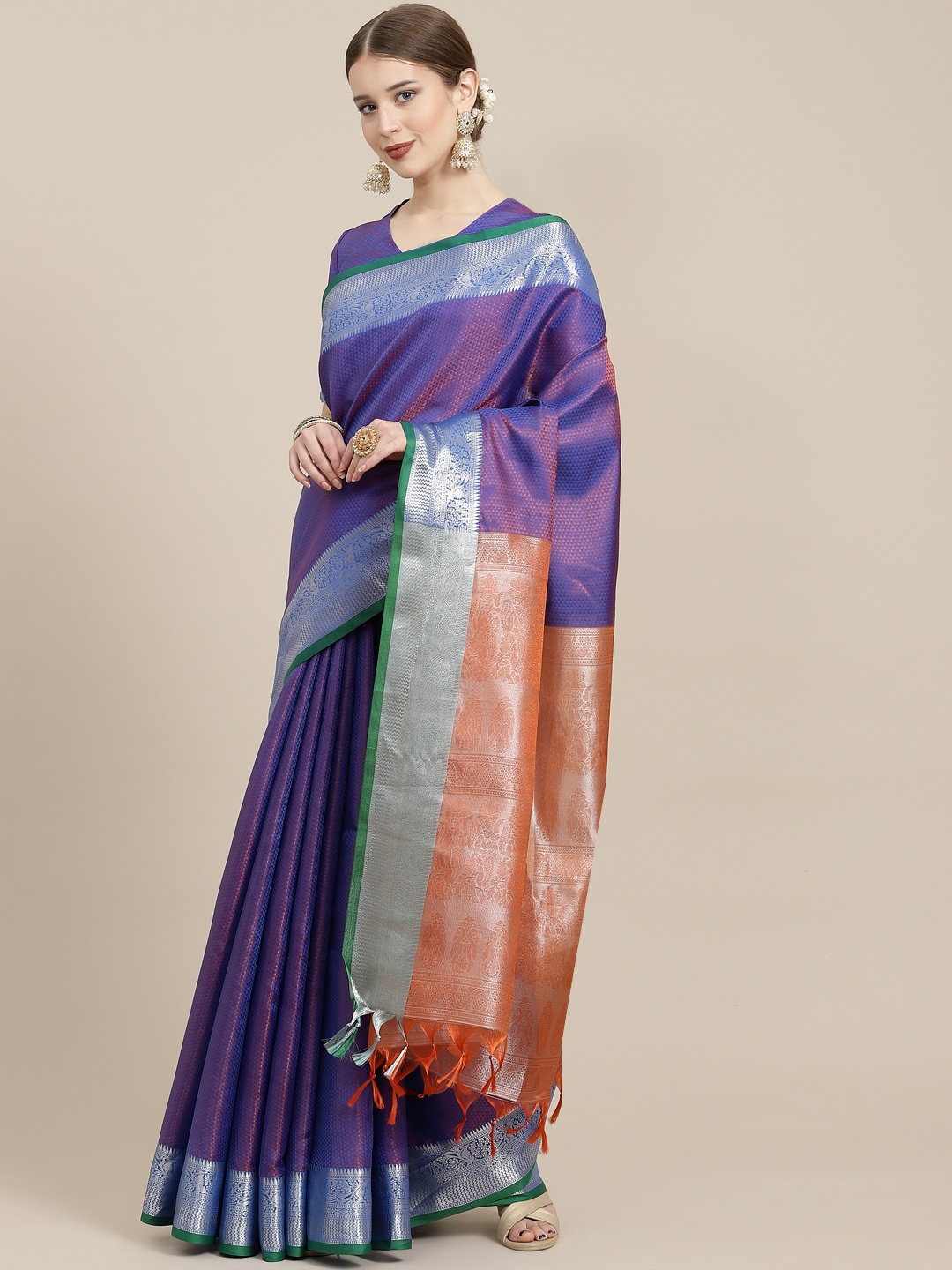 

Satrani Purple Dual-Toned Woven Design Saree