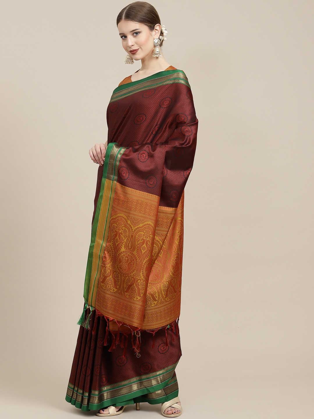 

Satrani Maroon Woven Design Saree