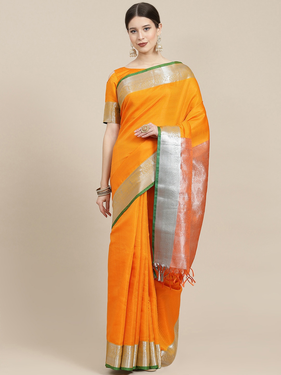 

Satrani Mustard Yellow Woven Design Zari Saree