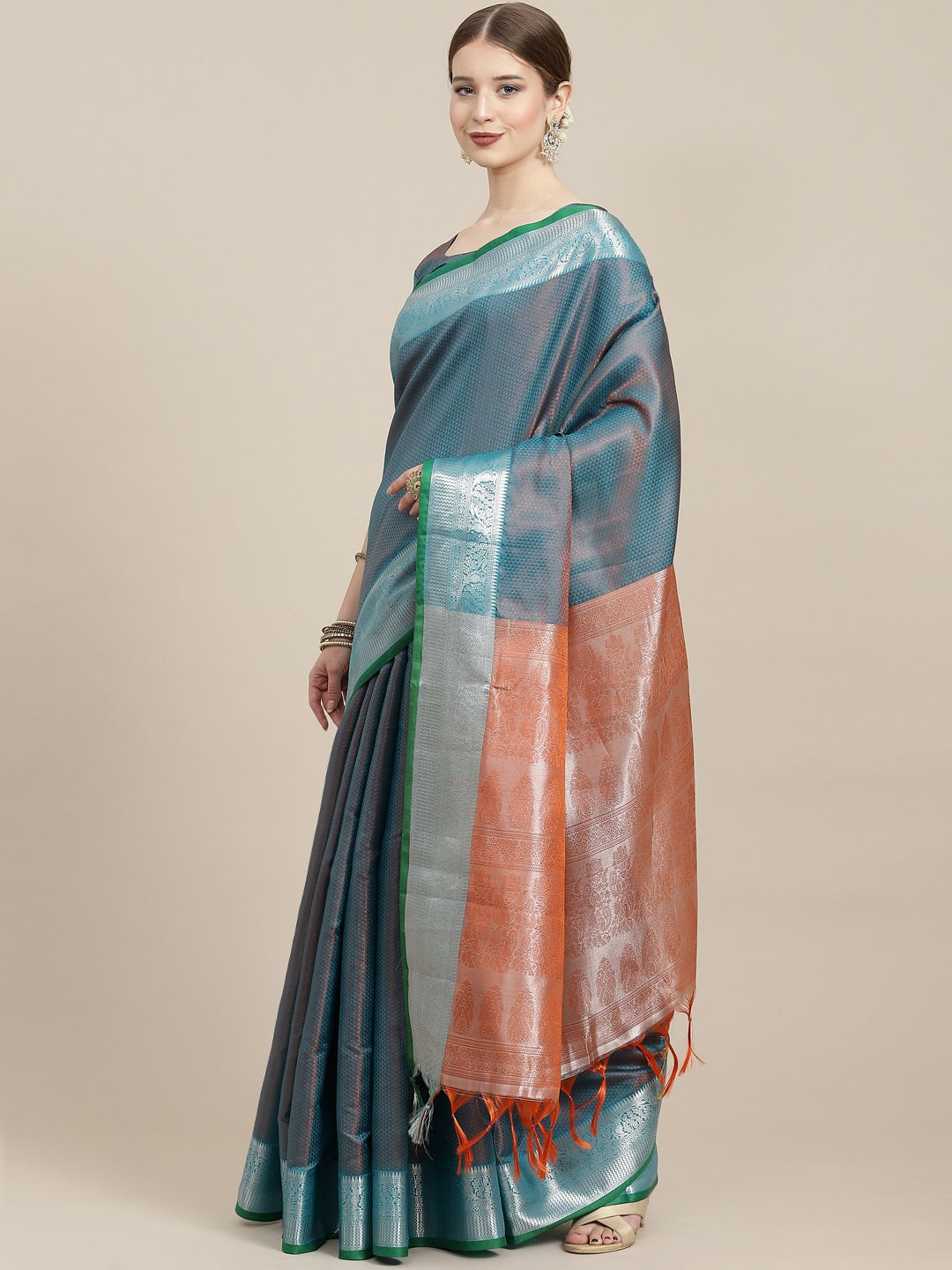 

Satrani Blue Dual-Toned Woven Design Saree