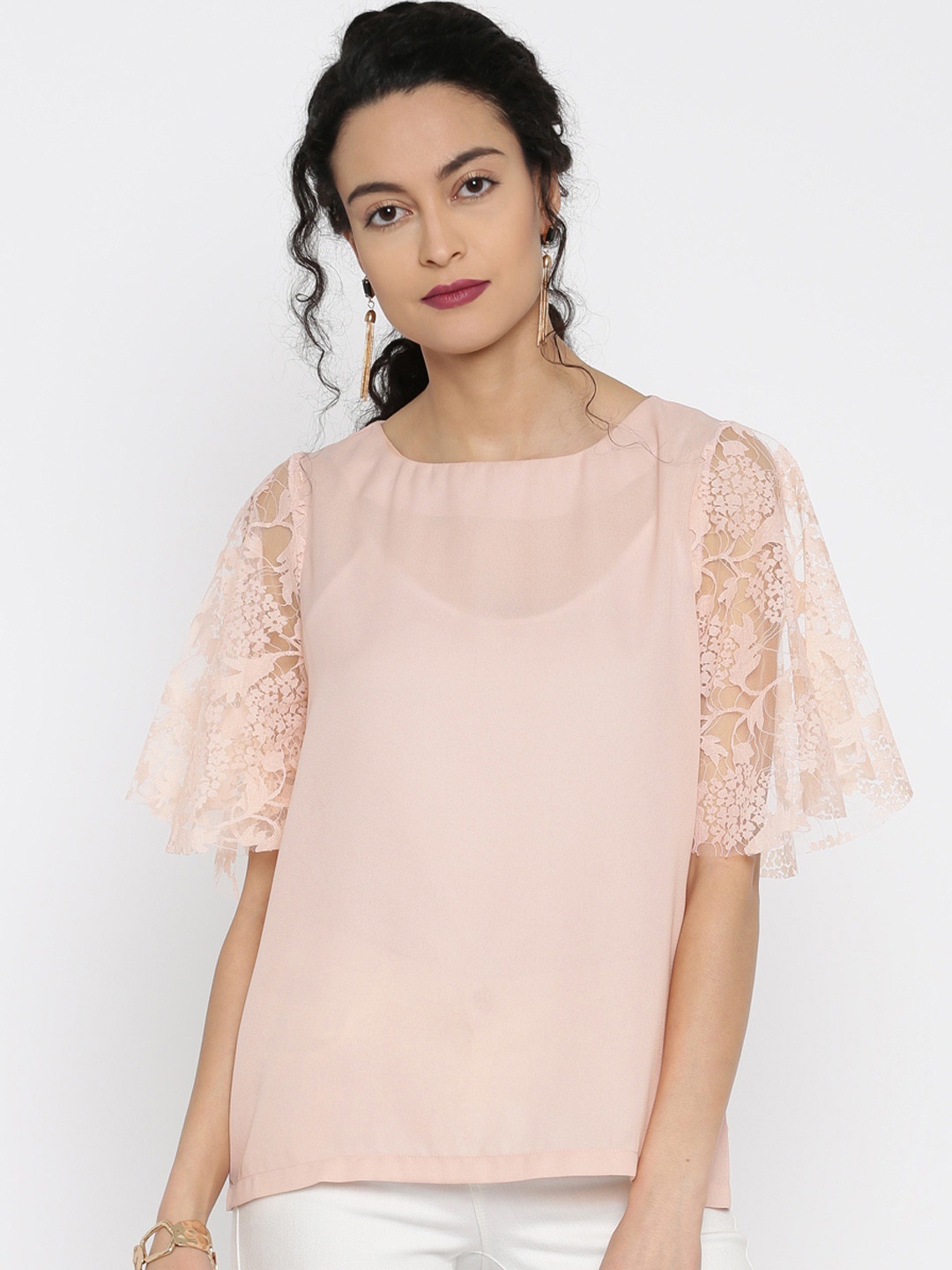 

Miss Chase Women Peach Semi-Sheer Top