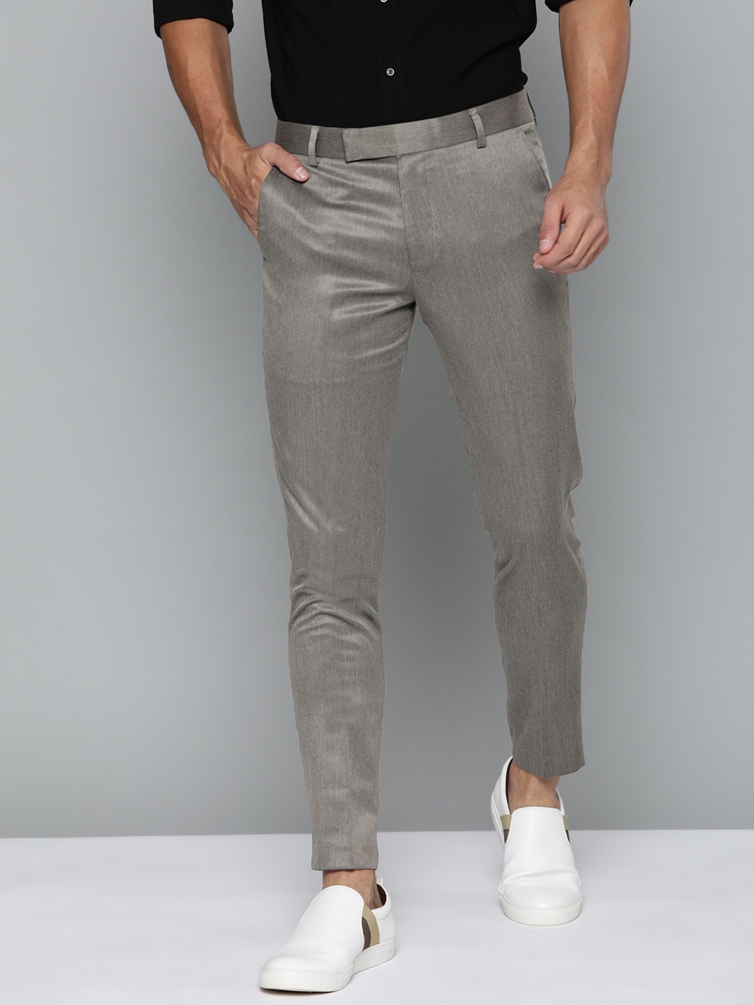 

DENNISON Men Grey Smart Tapered Fit Easy Wash Trousers