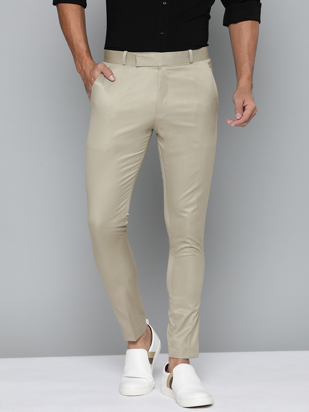 

DENNISON Men Beige Smart Tapered Fit Easy Wash Trousers