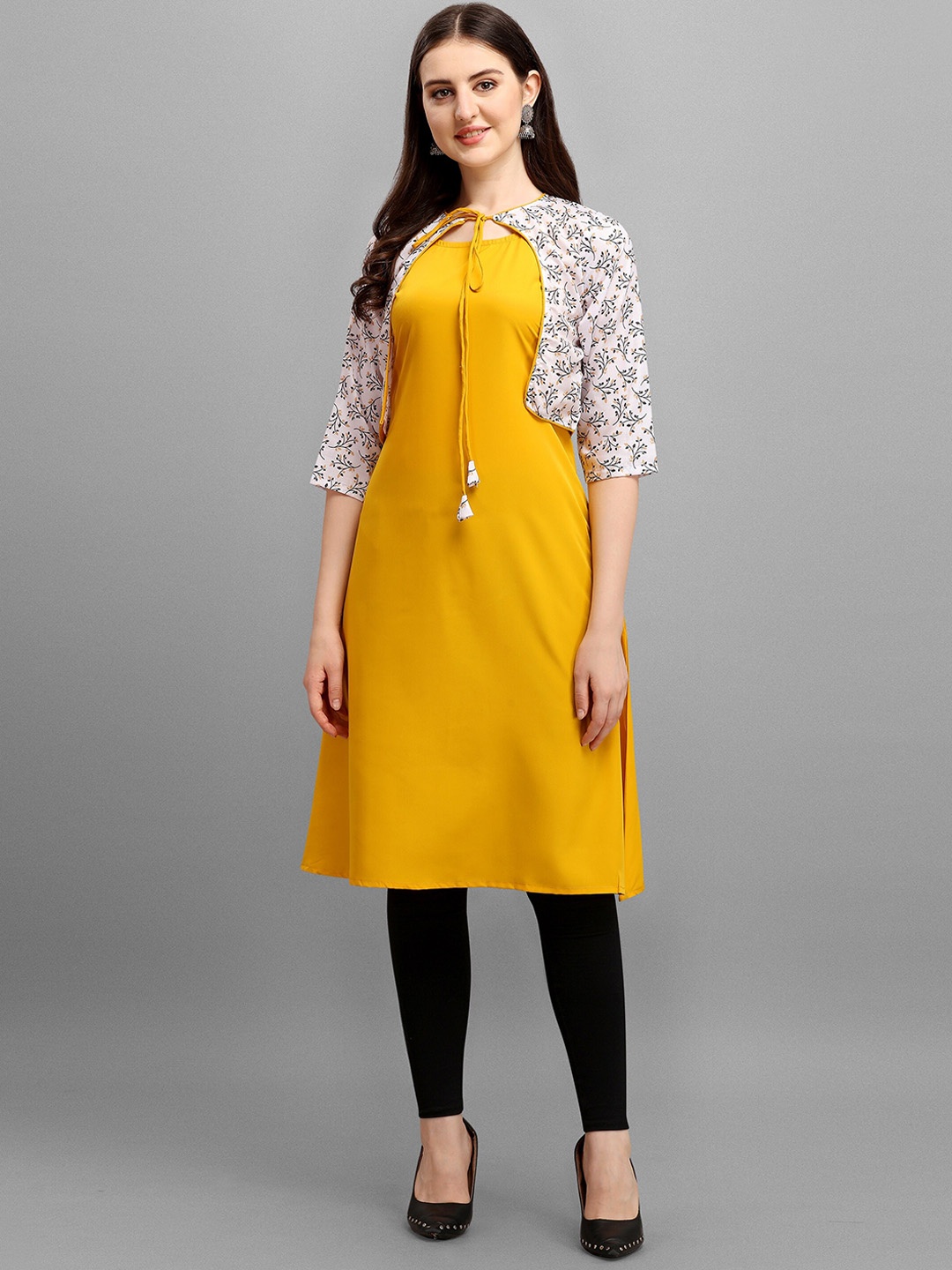 

Wedani Women Yellow & White Printed Floral Straight Kurta