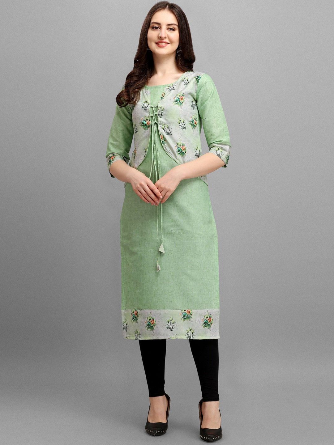 

Wedani Women Green & White Floral Printed Floral Straight Cotton Kurta