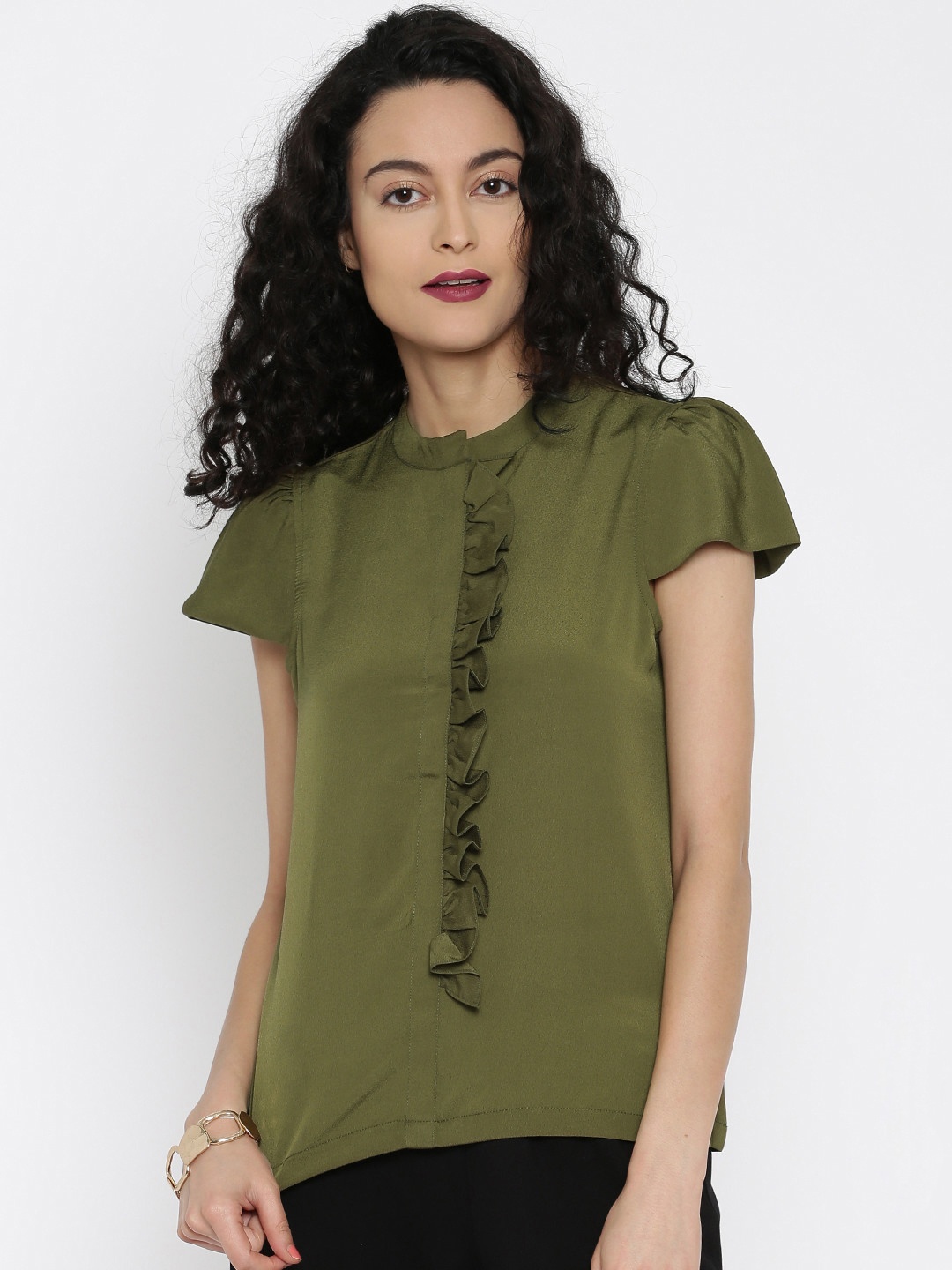 

Miss Chase Women Olive Green Ruffled Top