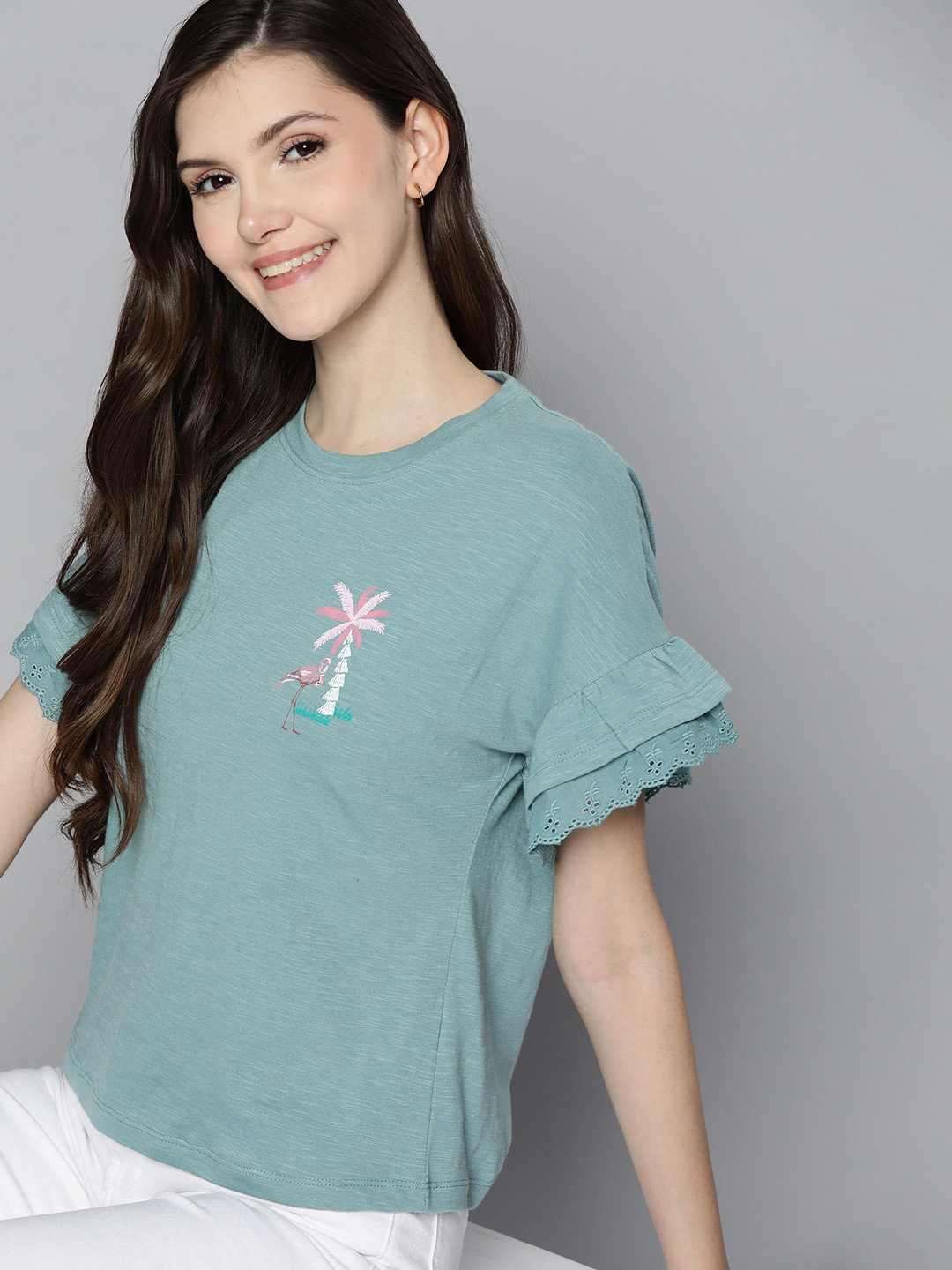 

Mast & Harbour Women Green Pure Cotton T-shirt