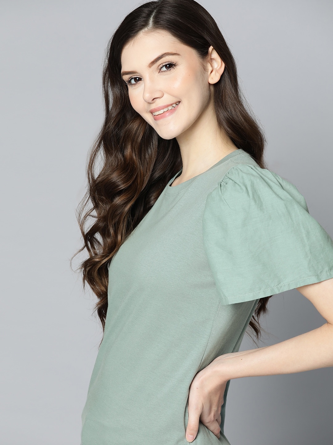 

Mast & Harbour Sage Green Solid Cotton Top