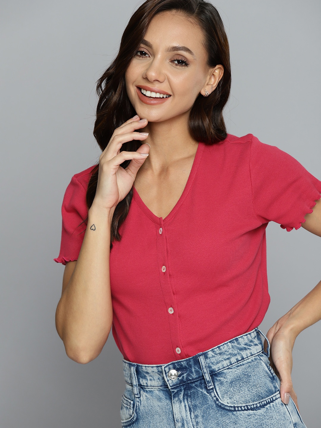 

Mast & Harbour Pink V-Neck Knitted Top