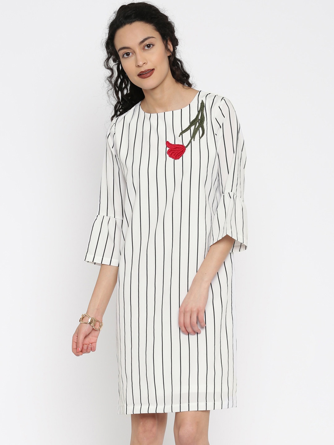 

Miss Chase Women White & Black Striped Shift Dress