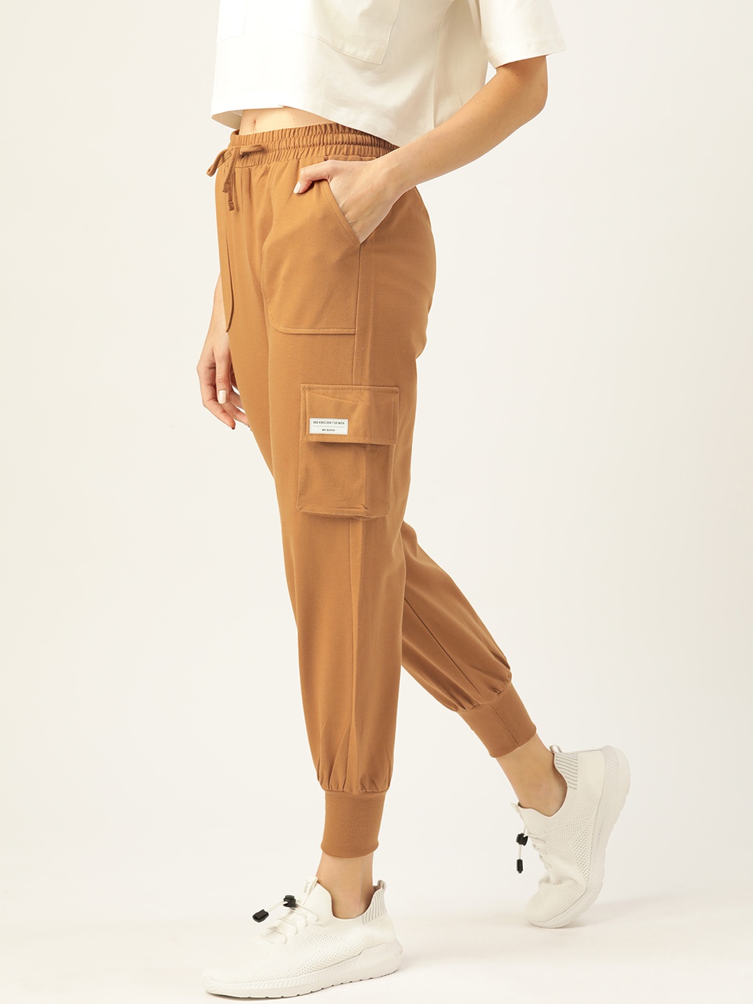 

FEMEA Women Mustard Brown Mid-Rise Cargo Joggers