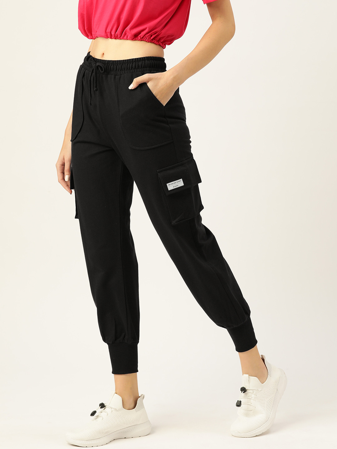 

FEMEA Women Black Mid-Rise Cargo Joggers