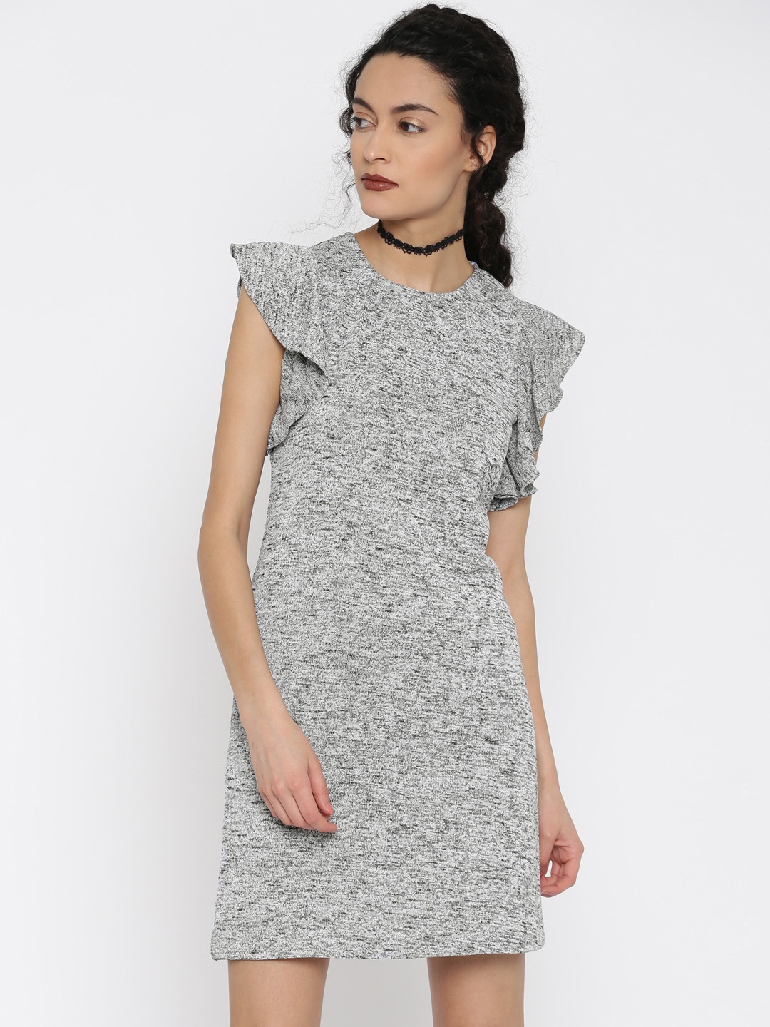 

Miss Chase Women Grey Self-Design A-Line Dress