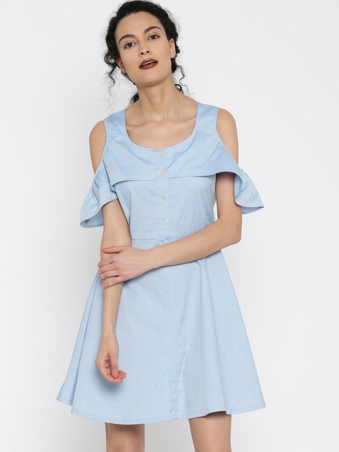 

Miss Chase Women Blue Solid Fit and Flare Dress
