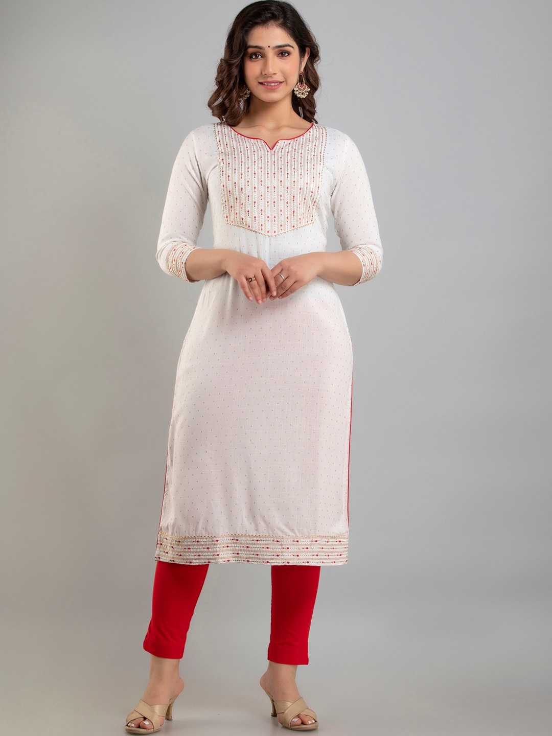 

Charu Women White Embellished Kurta Embroidered Straight Kurta