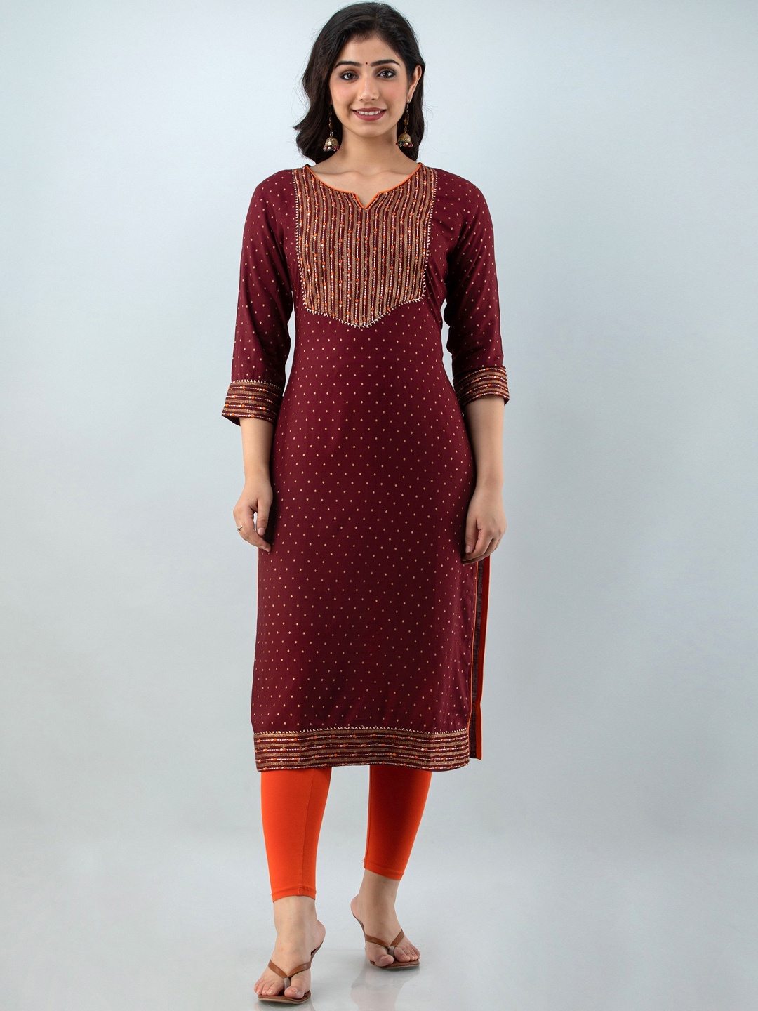 

Charu Women Maroon Embellished Embroidered Straight Kurta