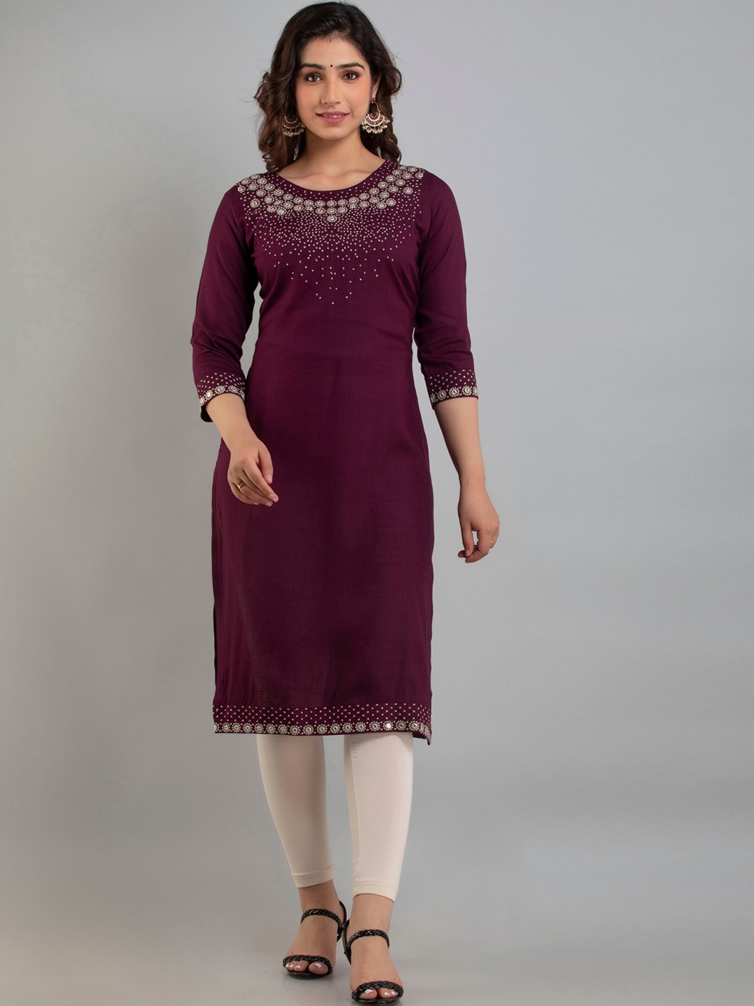 

Charu Women Purple Embroidered Mirror Work Kurta